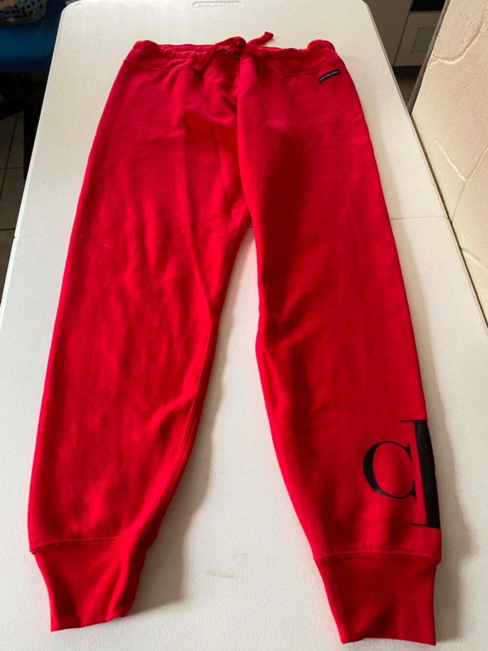 Calvin Klein Jeans Red Jogger Sweatpants with Logo Cuff Size